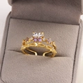 Bague fleur papillon dorée avec cristal violet et anneau ouvert réglable élégant - Or / Style Fleur Papillon Double Couche (Style 17)