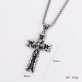 Silberne Kreuz-Halskette aus Edelstahl mit Vierkantkette und Größenangaben im Bild - Vintage Kreuz Stil (3) / Mit 0,3*60cm Kette