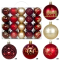40-teiliges Weihnachtskugel-Set in Rot und Gold mit fünf verschiedenen Mustern - 40er Pack / Dunkelrot