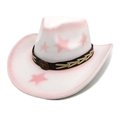 Pink and white gradient cowboy hat with star patterns and vintage bull head emblem - M (56-58cm) / White
