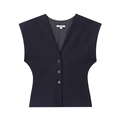 Women's pinstripe vest in navy blue with a tailored sleeveless design and white stripes - XS / Navy Striped Top