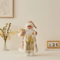 Père Noël debout en tenue de sequins or rose avec bordure en fausse fourrure blanche - 45cm
