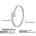 Bracelet jonc en acier inoxydable argenté double rangée avec embouts sphériques, 6,0 cm - Texture Double Cercle Embouts Boule Argent (Z388)