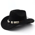 Detail of black felt cowboy hat featuring a braided band and natural white shell accent - M (56-58cm) / Black