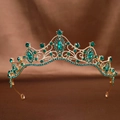 Vintage baroque gold tiara with emerald green crystals for wedding and prom - Transparent Green