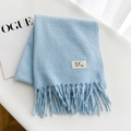 Thick light blue tassel scarf made of soft cashmere-like fabric on white texture - 25# Sky Blue / Over 175cm