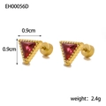 Elegant geometric triangle red zircon stud earrings with gold-tone stainless steel base - Red Geometric Style (EH00055D1)