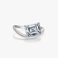 S925 sterling silver ring with large rectangular emerald-cut zircon and irregular lines - US Size 8 / Rectangle Emerald Cut Design (PNJ018) / Platinum