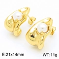 18k gold plated stainless steel earrings with white pearl and lava flower texture - Square Textured Hammered Design (KE115495-SP)