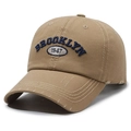 Casquette vintage en coton kaki avec broderie Brooklyn bleue et détails usés - Réglable / Beige Foncé