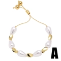 Bracelet élégant en perles plaqué or 18k avec cordon réglable pour femmes - Style de Collage Métallique Or Perle de Larme (A)