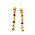 Pendientes largos de estrella de colores con cristales brillantes sobre base de metal dorado - Estrella de Cinco Puntas Multicolor (b3 Multicolor)