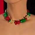 Star and square bead knotted necklace with festive red, green and golden CCB beads - Knotted Beaded Style