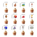 Set of 12 American football themed cupcake toppers showing various designs and size dimensions - Football Cupcake Toppers