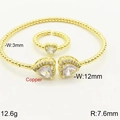 18k gold plated copper jewelry set with geometric heart zircons and beaded band - Gold White