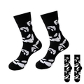 Black crew socks featuring all-over white monster smile patterns for Halloween - 37-46 / #06 Funny Faces