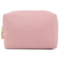 Borsa cosmetica rosa in pelle PU a grana incrociata con zip dorata e design quadrato - Grande / Rosa Pesca