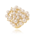 Golden ring with pavé set white pearls and sparkling zircons in a dense cluster design - Pearl Zirconia Cluster Style (J1070)