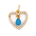 18K gold heart pendant featuring a blue teardrop stone and white zircon border - L266559-Blue Rhinestone Frame Blue Droplet Heart