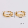 Golden double-layer wave textured hoop earrings in stainless steel, 22mm diameter - Double Layer Wave Texture Hoops (AMLEH138)