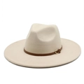 Eleganter cremeweißer Fedora-Hut mit braunem Lederband und 9,5 cm breiter Krempe für Damen - M (56-58cm) / Beige