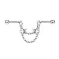 Silver industrial piercing bar with double chain and star pendants on white background - Silver Pentagram Style (1.6x8x5mm)