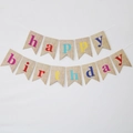 Rustic burlap Happy Birthday banner with colorful letters for party wall decoration - Imitation Burlap Printed Color Lowercase