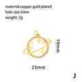 Detailed view of gold plated planet pendant with dimensions 23mm x 19mm and micro pavé - E414-gold Cross Bracelet-kn0248-je0090j