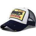 Cappellino trucker vintage blu navy e bianco con patch ricamata gialla e rete - Regolabile / Blu navy