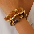 Vintage multilayer beaded bracelet set with irregular amber resin and gold spiral rings - KC Gold Amber 3-Piece Set (H-61)