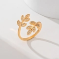Eleganter vergoldeter Blatt-Ring für Damen mit funkelnder Zirkonia-Einlage - Strass Blatt (JZ021)