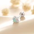 Silver dragon claw ear stud with oval blue opal and secure screw ball backing - Jelly White (A372-1)