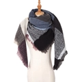 Plaid knitted shawl with colorful fringe, featuring blue, grey and purple tassels - 135x135x200cm / SJ-40# Blue Grey