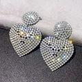 Elegant silver heart drop earrings featuring full rhinestone pavé for parties - Silver Full Pave Heart Drop (246)