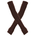 Thick knitted fingerless arm warmers in dark brown with textured cable knit patterns - One Size / Coffee