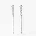 Silver-tone long tassel earrings with gradient cubic zirconia stones in a drop style - Silver Tassel Style (D2786)