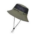 Olive green outdoor fisherman hat with black breathable mesh and adjustable wind cord - Army Green