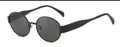 Classic round frame retro sunglasses with black frame and dark grey lenses for driving - Black Frame Grey Lens