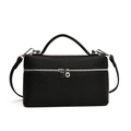 Litchi pattern leather box handbag in black with silver hardware and top handle - Black