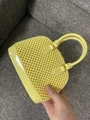 Lemon yellow beaded PVC jelly shell bag for girls with dual top handles - Yellow