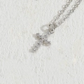 Silver cross necklace with micro-pave zircons on a delicate O-chain for women - Cross Zirconia / Platinum Color