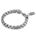 Silver stainless steel square link bracelet with textured rings and engraving tag - Style C Textured Spiral Chain (KB138830-KFC)