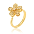 Detailed view of an adjustable gold spinning ring featuring a crystal-set flower motif - Adjustable Open / Five-petal Flower Design (J1501-E)