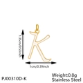 Macro detail of enamel letter K pendant in stainless steel with dimensions and weight info - Letter K-White