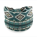 Elastic headband with teal and ivory African geometric tribal pattern for women - Style 105
