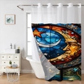 Tenda da doccia a nido d'ape stile vetro colorato con stampa artistica luna e stelle - Luna e Stelle in Vetro Colorato