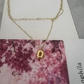 Gold tone letter D puffy initial necklace with mixed bead and paperclip chain - Letter D (20240329（3-6-10）)