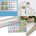 Waterproof toenail wrap with iridescent gradient and gold metallic fluid line art - QYJ21-016 (Gradient Rainbow/Gold Wire/Sequins)
