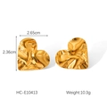Detail view of 18K gold plated heart earrings featuring a unique hammered texture finish - Gold Wrinkled Texture Heart Style (HC-E10413)