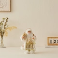 Figurine Père Noël crème avec paillettes dorées et finitions en peluche blanche - 30cm